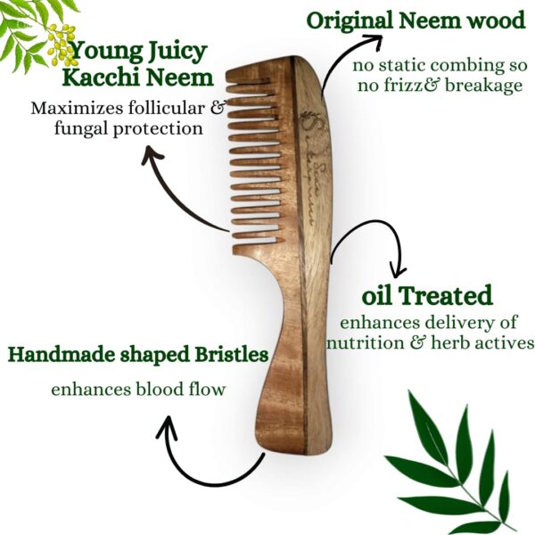 Kacchi Neem Wooden Comb Hair Growth Long Lastick Stylish Hair Comb Tool For Womens & Mens - Image 4