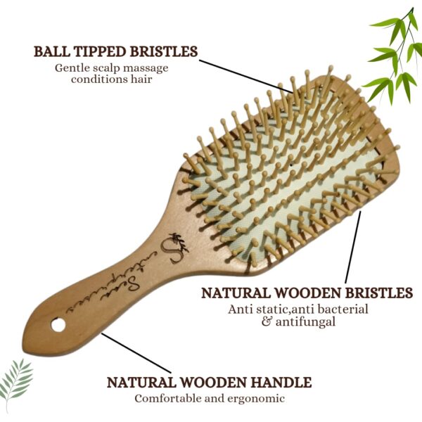 Wooden Hair Comb Curly Hair Paddle Brush Brown Regular Hair Comb Pack Of 1 - Image 3