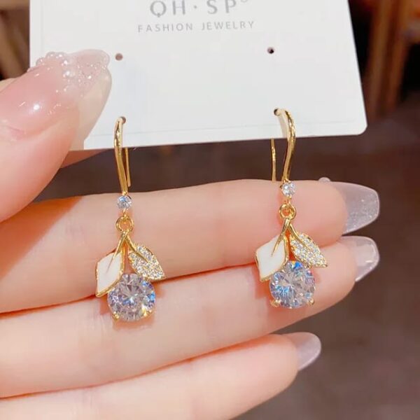 Hollow Square leaf Stone Crystal Earring & Studs for women girls - Image 2