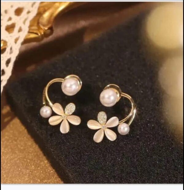 Gold Plated Stone Studs Floral Drop Earrings For Girls & Women