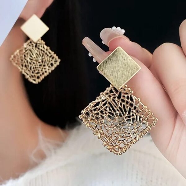 Hollow Square leaf Stone Crystal Earring & Studs for women girls - Image 4