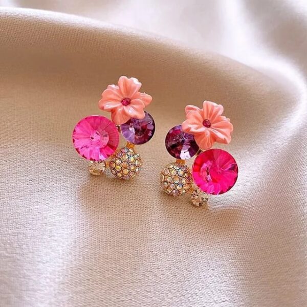 Flower Earrings Stud Women Charm Purple Crystal Earrings