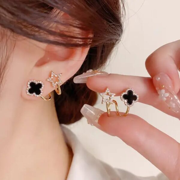 Mini Four Leaf Clover Star Stainless Steel Cuff Studs Earring