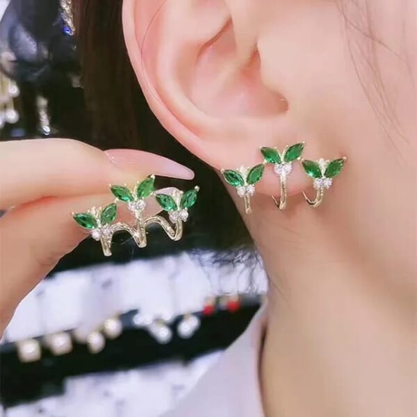 Korean Ear Studs Earrings For Women Three Stick Green Butterfly