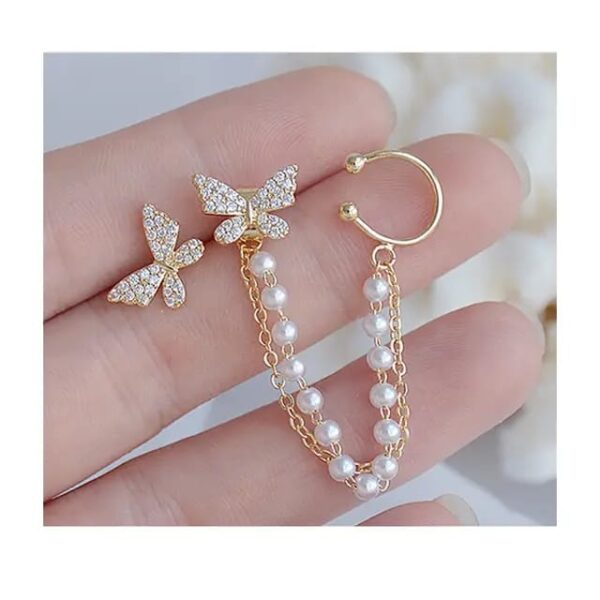 Korean Earrings Modern Style Chain Pearl With Shining for Girls