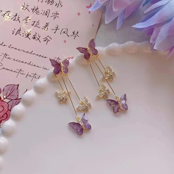 Butterfly Elegant Alloy Layered In Drop Earrings - Image 3