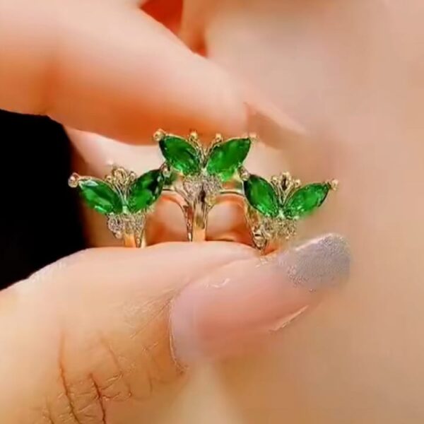 Korean Ear Studs Earrings For Women Three Stick Green Butterfly - Image 2