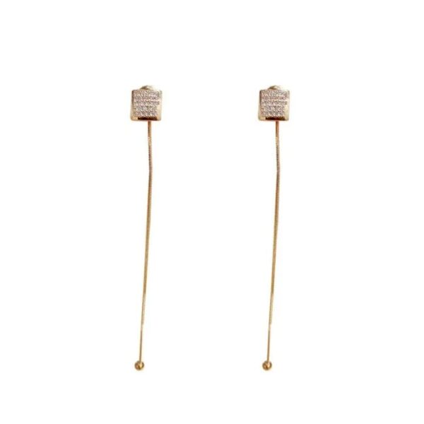 Square Long Tassel Earring Gold Platted Long Classic - Image 2