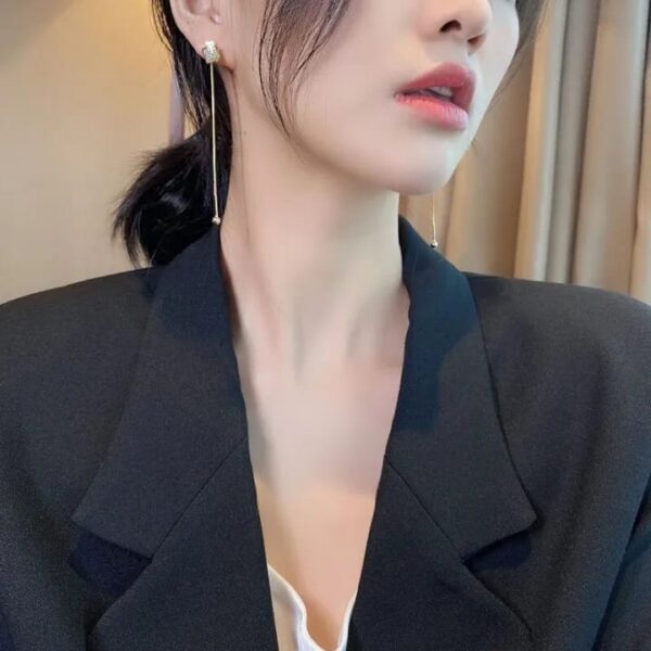 Square Long Tassel Earring Gold Platted Long Classic - Image 4