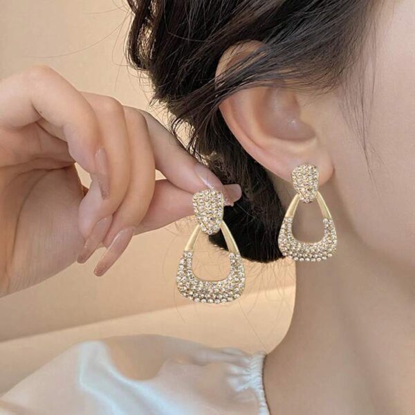 Gold Beaded Pearl Pendant Drop Dangle Earrings for Women,Geometric Crystal Long Pearl Hoop Earrings for Teen Girls,Statement Dangling Earrings