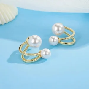 Elegant Retro Geometric Korean Fashion Gold Plated Pearl Earring Stud for women