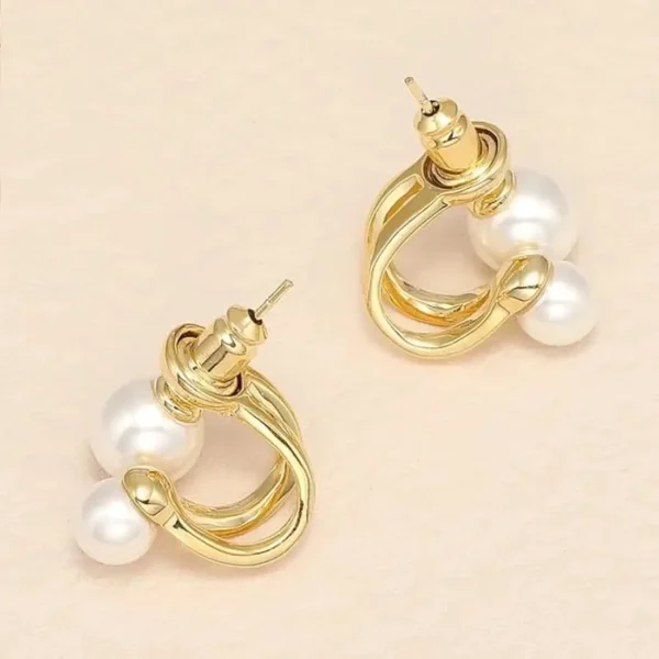 Elegant Retro Geometric Korean Fashion Gold Plated Pearl Earring Stud for women - Image 2