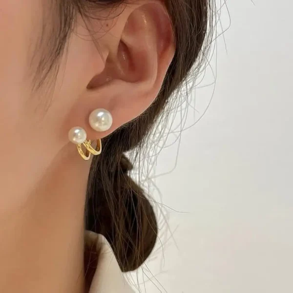 Elegant Retro Geometric Korean Fashion Gold Plated Pearl Earring Stud for women - Image 3