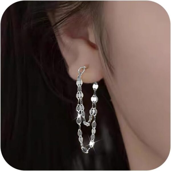 Tassels Dangle Chain Earrings for Women 925 Sterling Silver 14K Gold Plated Statement Stud Earring Piercing Layered Chain Huggie Hoop Earrings Ear Cuff Jewelry Birthday Gifts - Image 3