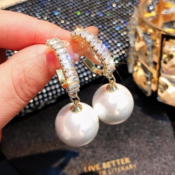 Earrings For Women Rose Gold Toned Crystal Studded Pearl Hanging Drop Earrings For Women and Girls - Image 4