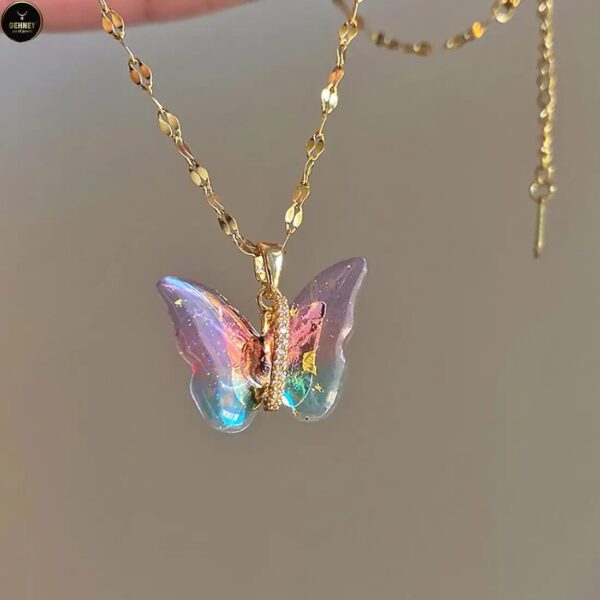 Butterfly Pendant Necklace for Women & Girls Stylish Golden Necklace | Neck Chain | Locket | Modern Design | Birthday & Special Occassion Gift Aesthetic Jewellery Accessories anti tarnish - Image 2
