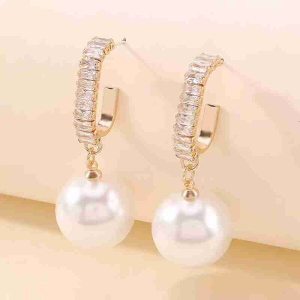 Earrings For Women Rose Gold Toned Crystal Studded Pearl Hanging Drop Earrings For Women and Girls - Image 2