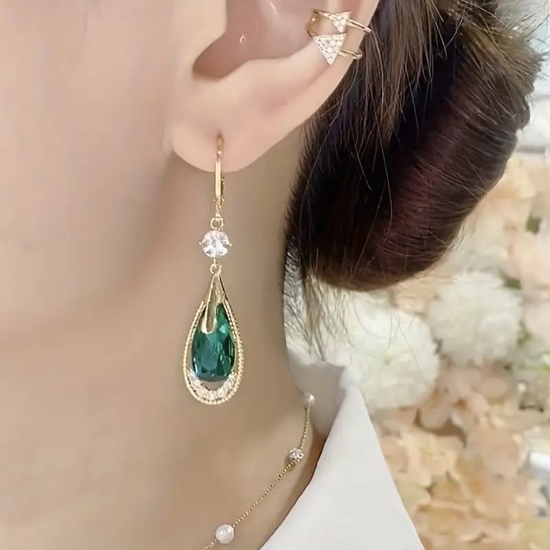 Emerald-Inspired Green Crystal Drop Earrings | Elegant Statement Jewelry for All Occasions - Image 4