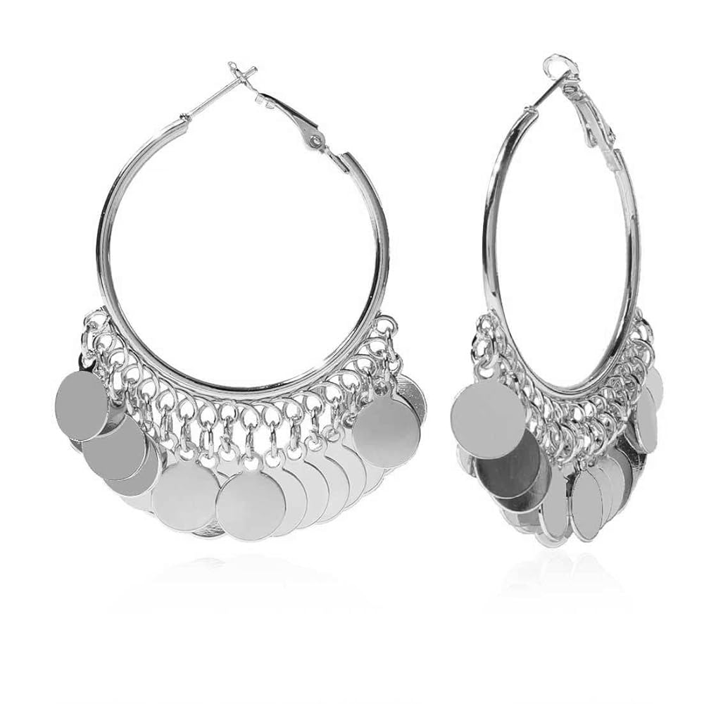 Seaa Silver Coin Hoop Earrings – Elegant, Lightweight & Timeless for Everyday Glam - Image 3