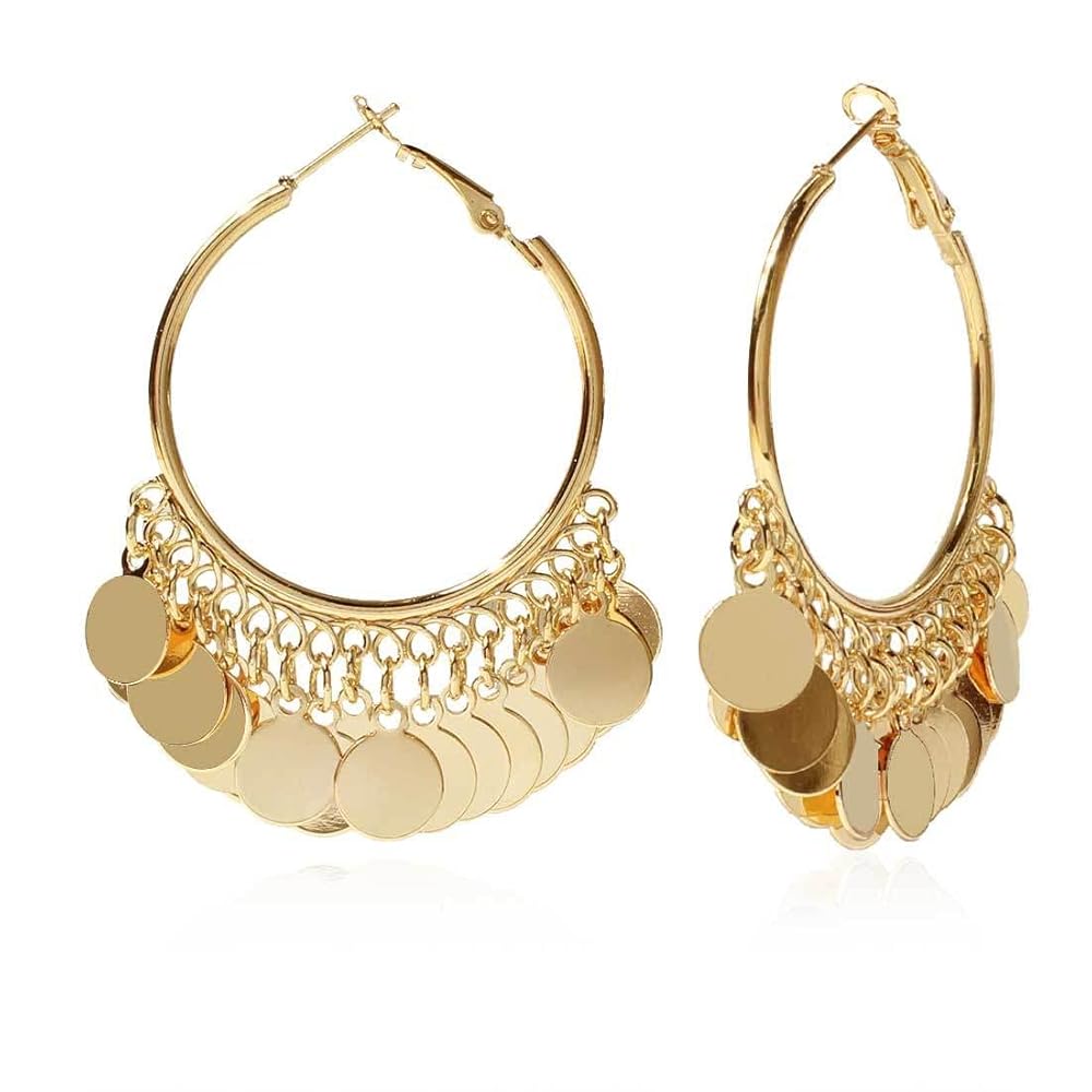 Elegant Gold-Toned Coin Hoop Earrings | Timeless Ethnic Jewelry for Modern Women - Image 2