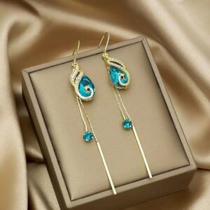 Blue Peacock Crystal Drop Earrings