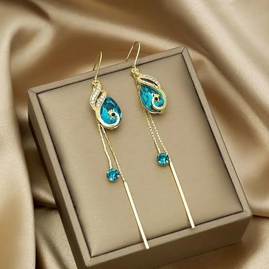 Blue Peacock Crystal Drop Earrings