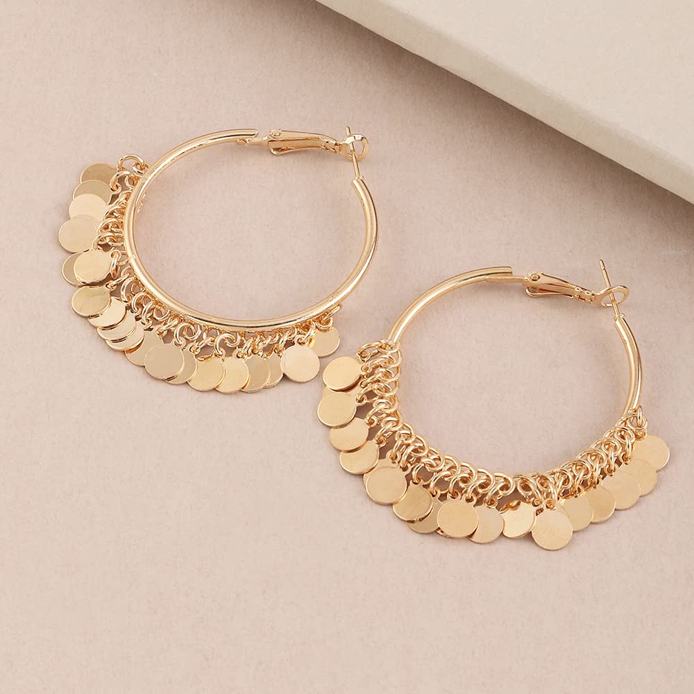 Elegant Gold-Toned Coin Hoop Earrings | Timeless Ethnic Jewelry for Modern Women - Image 3