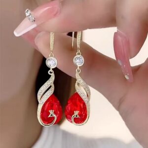 Red Peacock Drop Earrings – Ethnic Glamour with a Festive Touch
