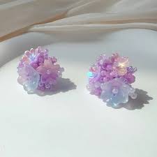 Purple Pearly Flower Earrings – Elegant Floral Studs for Women - Image 4