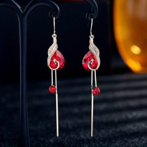 Red Peacock Crystal Drop Earrings