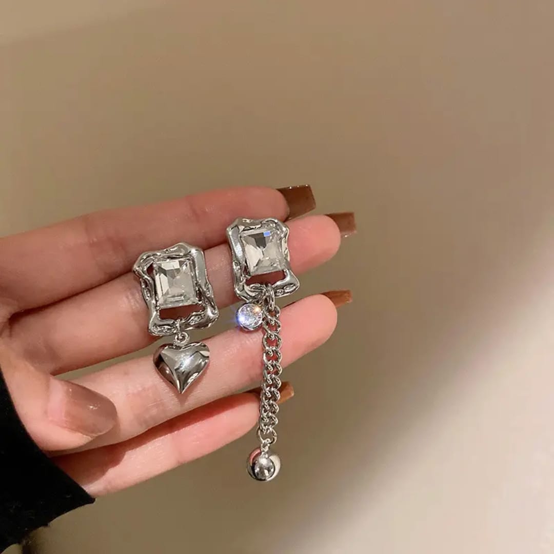 Diamond-Shaped Crystal Drop Earrings | Elegant Party Wear Jewelry | Lightweight & Hypoallergenic - Image 3