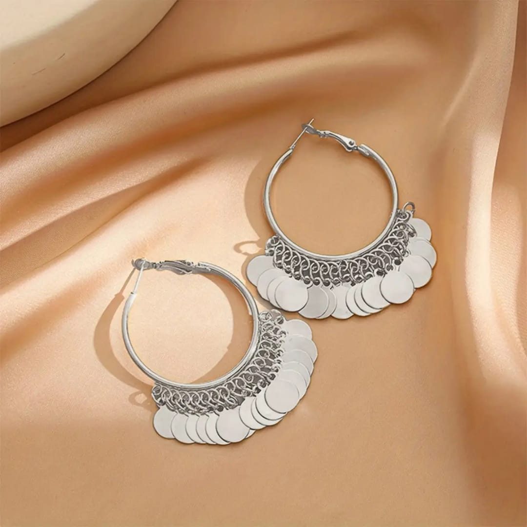 Seaa Silver Coin Hoop Earrings – Elegant, Lightweight & Timeless for Everyday Glam
