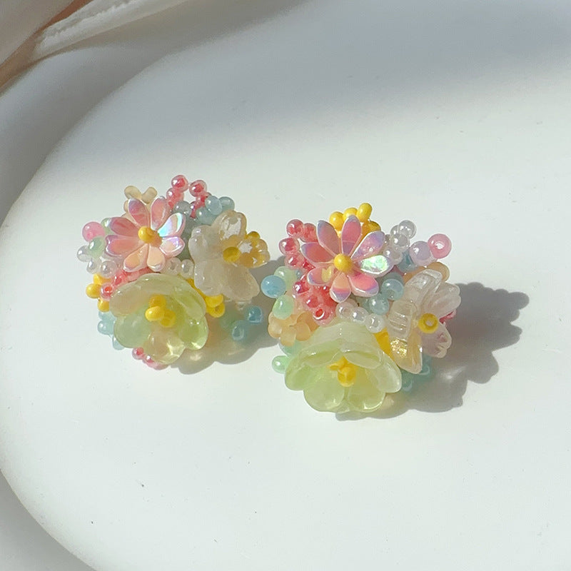 Yellow Pearly Flower Earrings – Bloom with Elegance & Shine