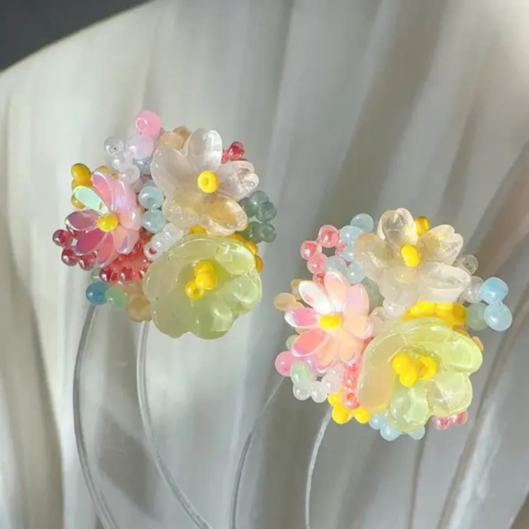 Yellow Pearly Flower Earrings – Bloom with Elegance & Shine - Image 2