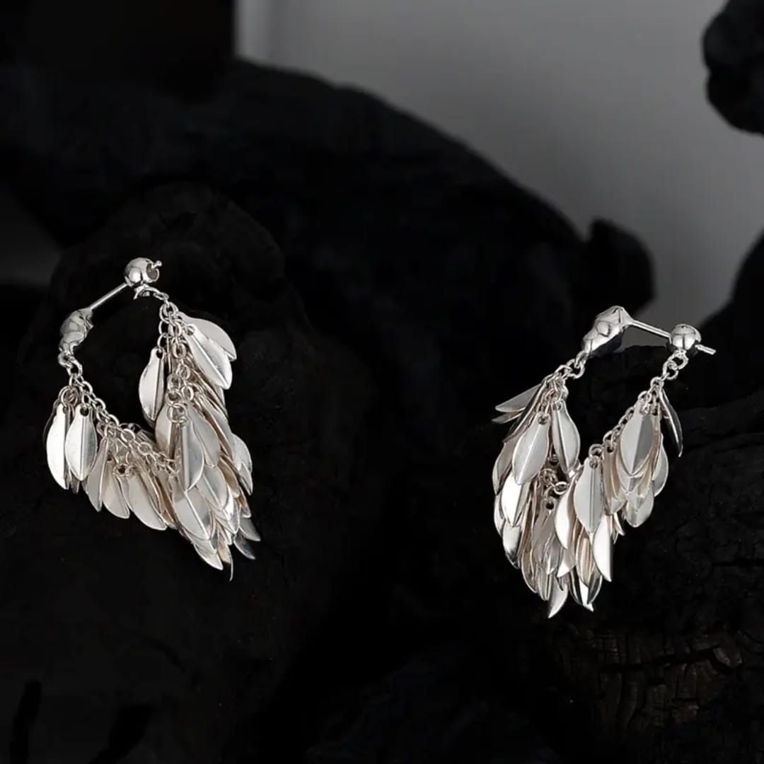 Leaf Silver Needle Earrings – Elegant Minimalist Anti-Tarnish - Image 4