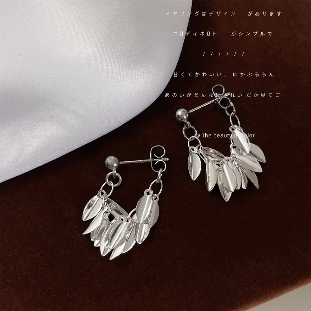 Leaf Silver Needle Earrings – Elegant Minimalist Anti-Tarnish - Image 2